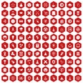 100 interface pictogram icons hexagon red