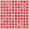 100 interface pictogram icons set grunge red