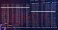 Interface showing tables and wireframes, tickers with % changes, separators  and  waveform chart on Royalty Free Stock Photo