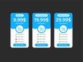 Interface for the site. UI UX vector banner for web app. Pricing Table Template with Three Plan Type. Pricing table, banner Royalty Free Stock Photo