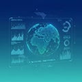 The interface suggests a focus on global data analysis and technological Royalty Free Stock Photo