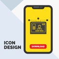 interface, website, user, layout, design Glyph Icon in Mobile for Download Page. Yellow Background Royalty Free Stock Photo
