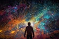 intergalactic traveler floating among colorful nebula, surrounded by starfields Royalty Free Stock Photo