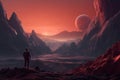 intergalactic traveler marvels at the stunning beauty of a distant planet