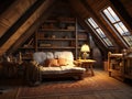 interier of a cozy attic with a modern and elegant design