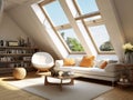 interier of a cozy attic with a modern and elegant design