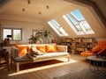 interier of a cozy attic with a modern and elegant design