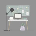 Vector workplace interior decor for work at home. Royalty Free Stock Photo