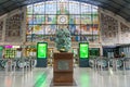 interior of the Abando Idalecio Prieto train station with emphasis on the stained glass window. Royalty Free Stock Photo