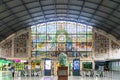 interior of the Abando Idalecio Prieto train station with emphasis on the stained glass window. Royalty Free Stock Photo