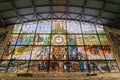 interior of the Abando Idalecio Prieto train station with emphasis on the stained glass window. Royalty Free Stock Photo