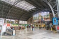 interior of the Abando Idalecio Prieto train station with emphasis on the stained glass window.