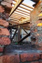 Interior of abandoned administrative building. Interior ruins of industrial factory.