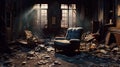 Interior of an abandoned apartment. War destructions
