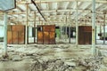 interior of abandoned building with columns and Royalty Free Stock Photo