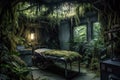 Interior of abandoned hospital. Generative AI