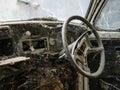 Interior of abandoned old car with spider web Royalty Free Stock Photo