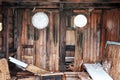 Interior of an abandoned wreckage wooden boat