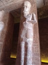 Interior of Abu Simbel, an ancient tomb carved on the stone with statues in Egypt