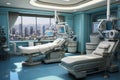 Interior of advanced clinics reanimation room, designed for urgent life-saving interventions