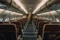Interior of airplane with empty seats. Generative AI Royalty Free Stock Photo