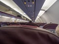 Airplane with passengers on seats waiting to taik off Royalty Free Stock Photo