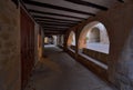 Interior of an alley with stone arches