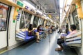 Interior of Alstom Metropolis C751 subway carriage in Singapore.