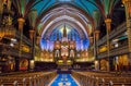 Interior and altar of Notre-Dame Basilica of Montreal - Montreal, Quebec, Canada Royalty Free Stock Photo