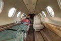 Interior of the ambulance airplane with pair of stretchers