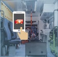 Interior of an ambulance with phone call an ambulance