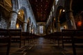 Interior of Ancient Church Cathedral with pillars, arches, and stained glass windows in Scotland, UK Royalty Free Stock Photo