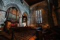 Interior of Ancient Church Cathedral with pillars, arches, and stained glass windows in Scotland, UK Royalty Free Stock Photo