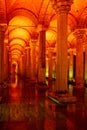 Interior of ancient palace featuring ornate columns and classic lamps in Istanbul, Turkey