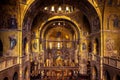 Interior of ancient St Mark`s Basilica or San Marco. It is a top landmark of Venice Royalty Free Stock Photo