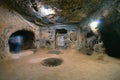 The interior of an ancient underground city on the territory of Cappadocia. Rooms deep underground. The concept of tourism and