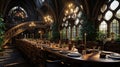 Interior of antique restaurant with wooden tables and chairs Royalty Free Stock Photo