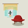 The interior of the apartment is a fashionable chair window curtain and cactus