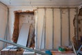 Interior of apartment with materials during on the renovation and construction Royalty Free Stock Photo