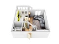 Interior apartment roofless apartment layout 3d render without shadow