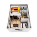 Interior apartment roofless apartment layout inside the box concept of buying a home or moving 3d render without shadow Royalty Free Stock Photo