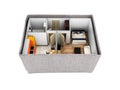 Interior apartment roofless apartment layout inside the box concept of buying a home or moving 3d render without shadow Royalty Free Stock Photo