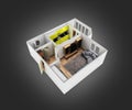 Interior apartment roofless perspective view apartment layout on balck gradient background 3d render Royalty Free Stock Photo