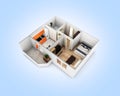 Interior apartment roofless perspective view apartment layout on blue gradient background 3d render Royalty Free Stock Photo