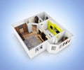 Interior apartment roofless perspective view apartment layout without shadow on blue gradient background 3d render Royalty Free Stock Photo