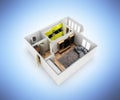 Interior apartment roofless perspective view apartment layout on blue gradient background 3d render Royalty Free Stock Photo