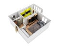 Interior apartment roofless perspective view apartment layout 3d render without shadow Royalty Free Stock Photo