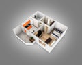Interior apartment roofless perspective view apartment layout on grey gradient background 3d render Royalty Free Stock Photo