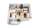 Interior apartment roofless top view apartment layout 3d render