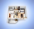 Interior apartment roofless top view apartment layout on blue gradient background 3d render Royalty Free Stock Photo